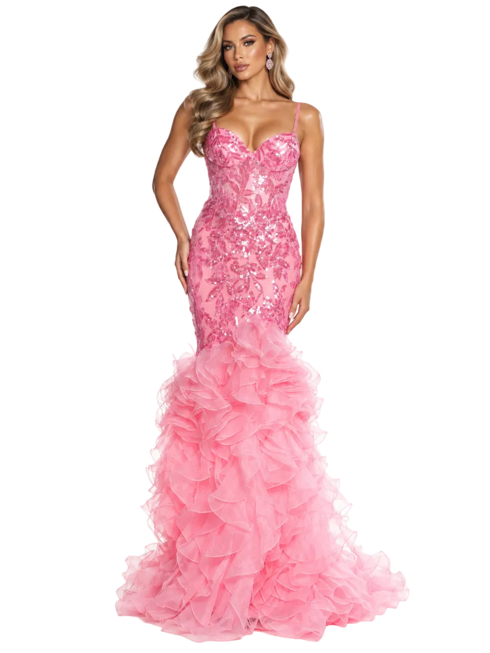 Jovani 38358A Pink Sequin Lace Mermaid Evening Gown – Size Small / US 4